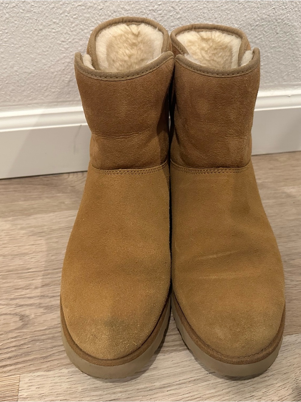 UGG Chestnut Suede Shearling-Lined Platform Boots